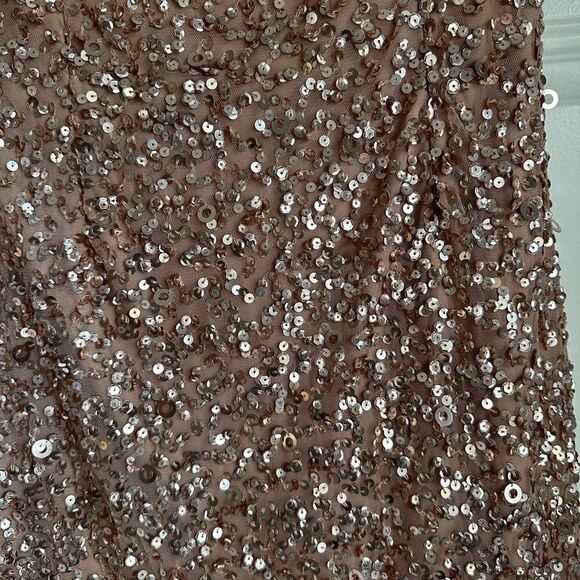 ADRIANNA PAPELL Rose Gold Sequin Dress sequins mini size 4 s off shoulder - Picture 3 of 8